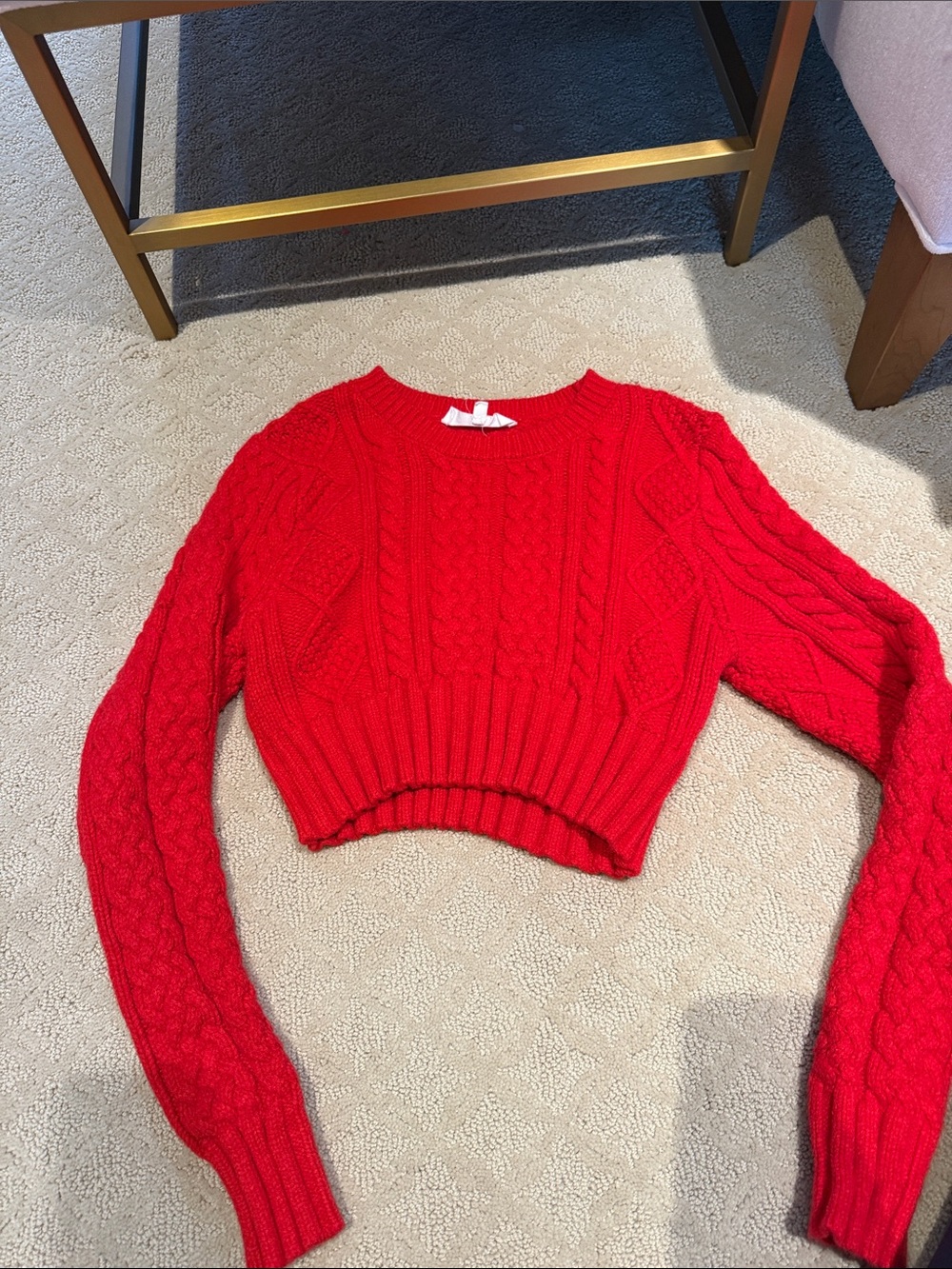 Red Cable-Knit Cropped Sweater - Women